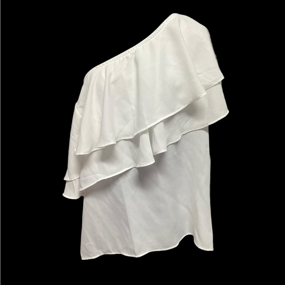 Lot 2 women’s blouses white cap sleeve & one shoulder tops ruffle layer dressy S - Picture 7 of 10